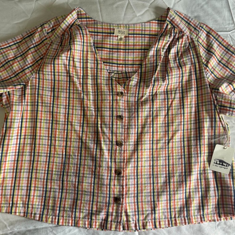 A.N.A NWT Multicolor Plaid Top